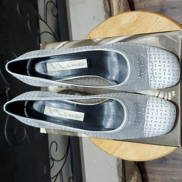 Nina Lotus Silver Mesh Heels - Picture 3 of 5